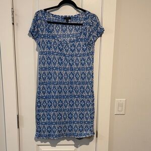 J. Crew Blue and White Geometric Dress or Beach Coverup